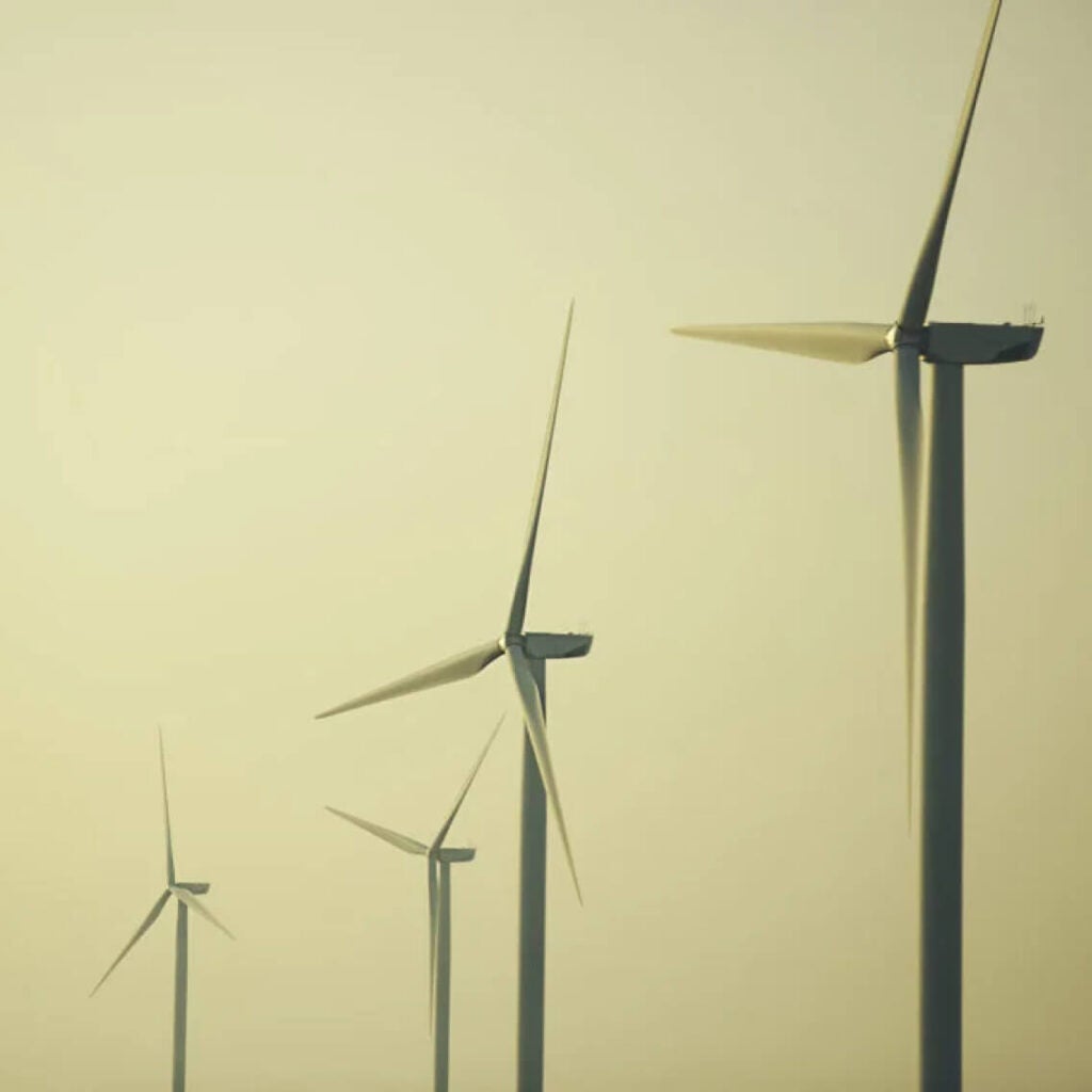 Wind turbines in a row.