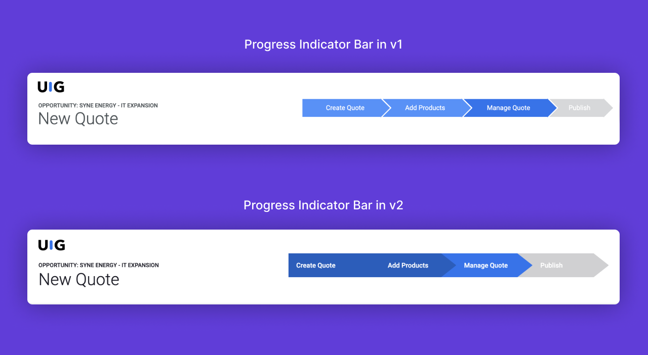 Screenshots comparing the progress indicator bar in v1 and v2.