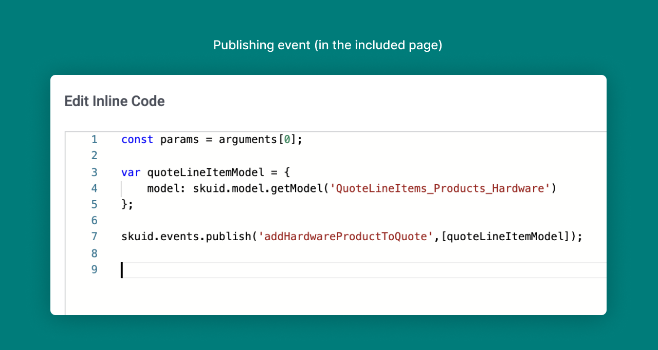 Screenshot of code needed for publishing events.